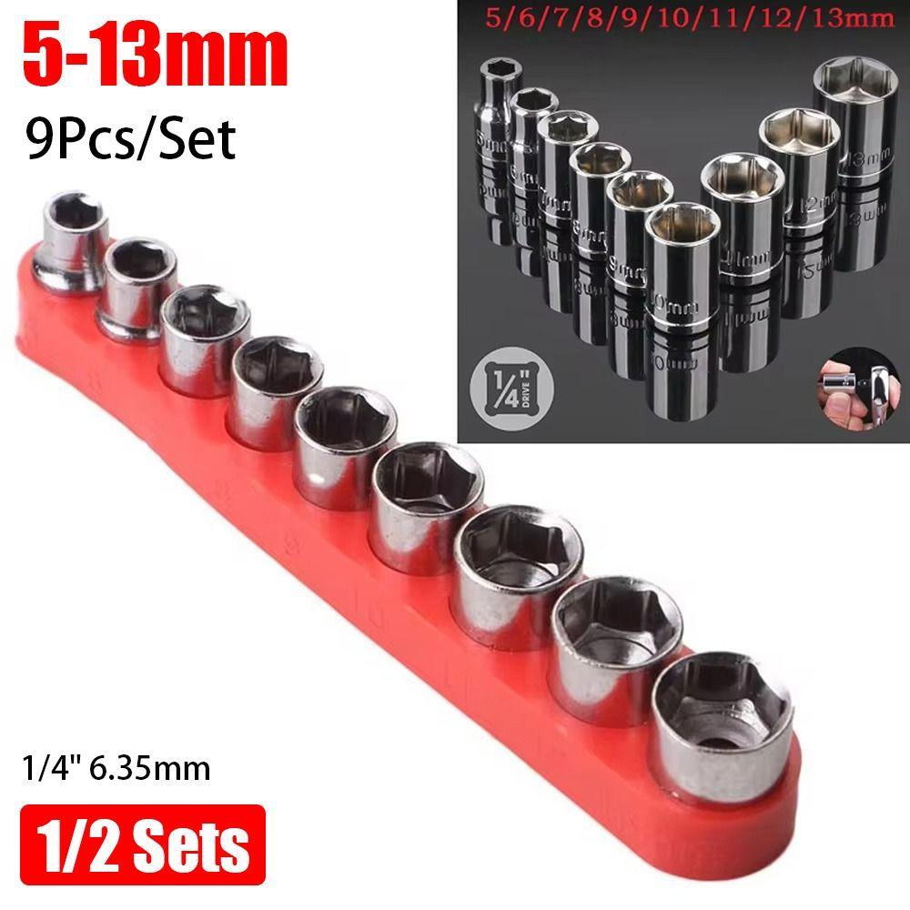

1/2Sets 9Pcs/Set Metric Socket Wrench Head 5-13mm Hex Bit For Ratchet/Power Dril Conver
