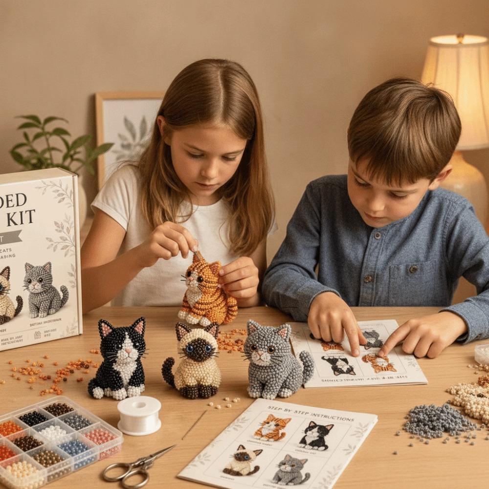 Colorful DIY Animal Bead Embroidery Kit Handmade Beadwork Art Craft Set Indoor Activities