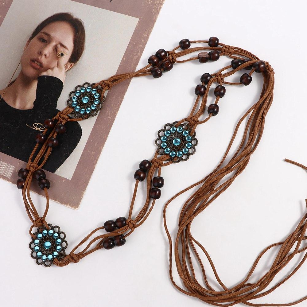 All-match Waist Rope Rhinestone Braided Tassel Belt Ethnic Style Belts Women Waist Chain Bohemian
