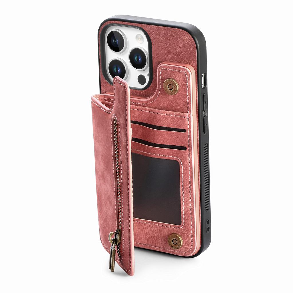 For iPhone 16 Pro Case with Zipper Card Holder Leather+TPU Phone Cover