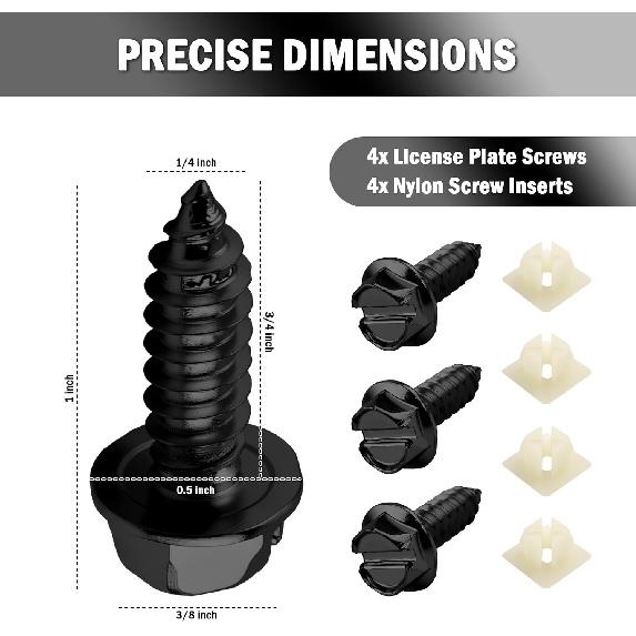 4PCS Car License Plate Screws Set with Nylon Inserts,Heavy Duty Front & Rear License Plate Bolts for Securing Number Plates,Anti-Rust Car Plates