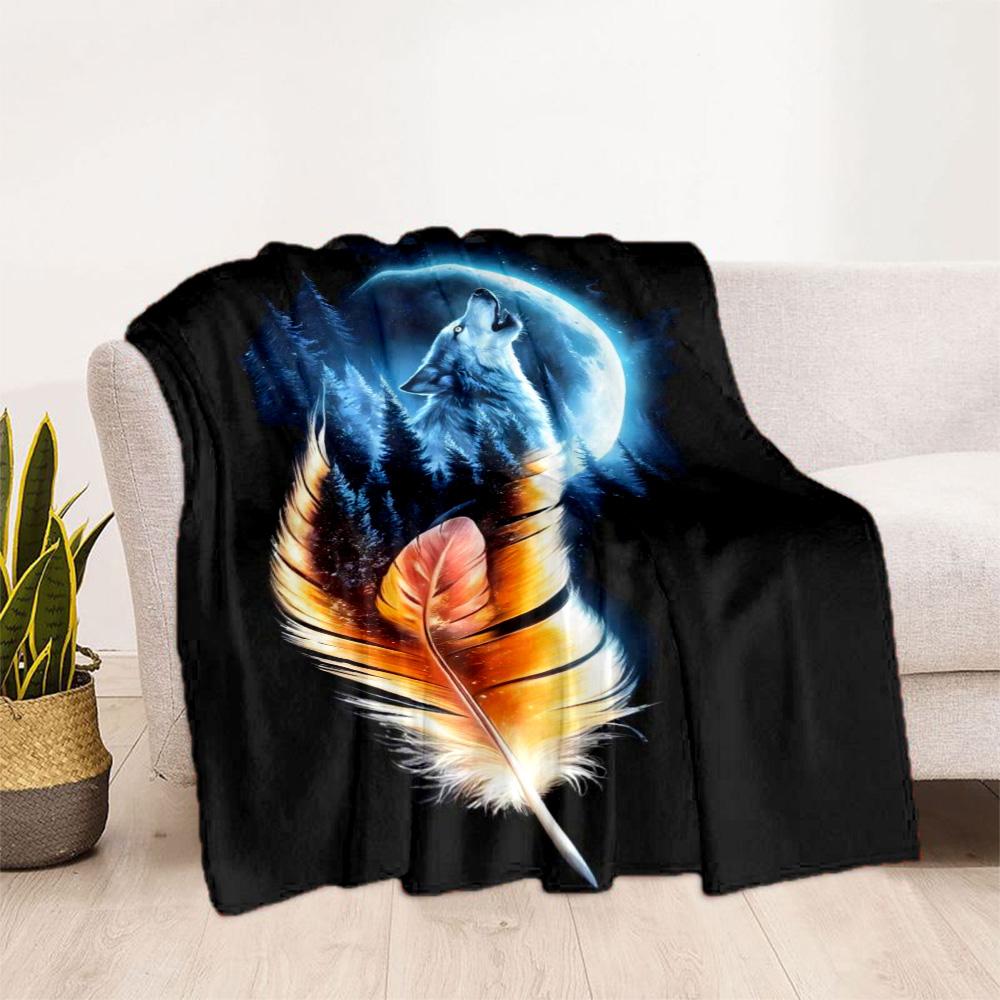 Wolf Moon Reflection Blanket,Suitable for sofas, offices, travel, living rooms, Gifts to relatives and friends, Blanket,Suitable for all seasons.