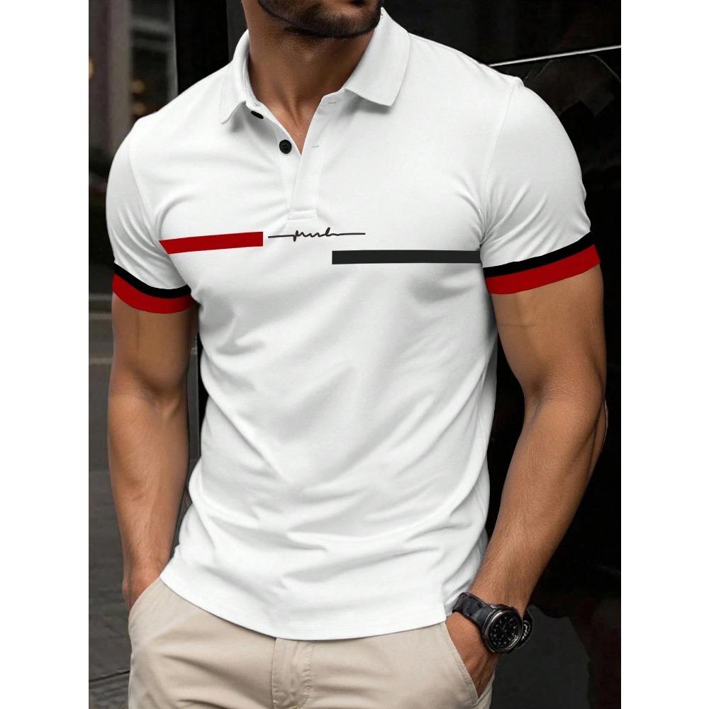 

The new summer men s short sleeved POLO shirt features a casual, stylish, and breathable 3D stripe pattern print S
