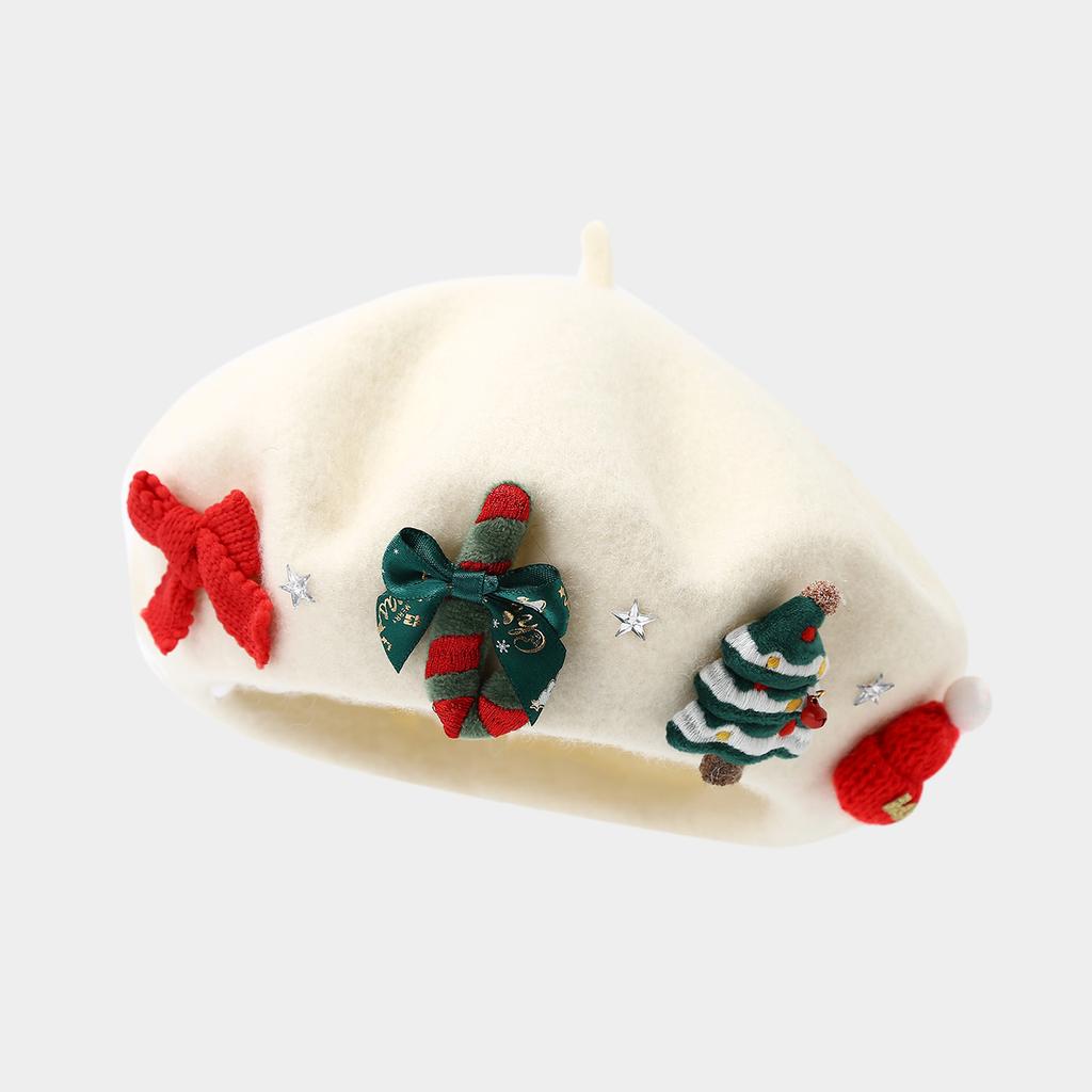 Women S Christmas Style Beret Bow Decorated Winter Autumn Warm Hat