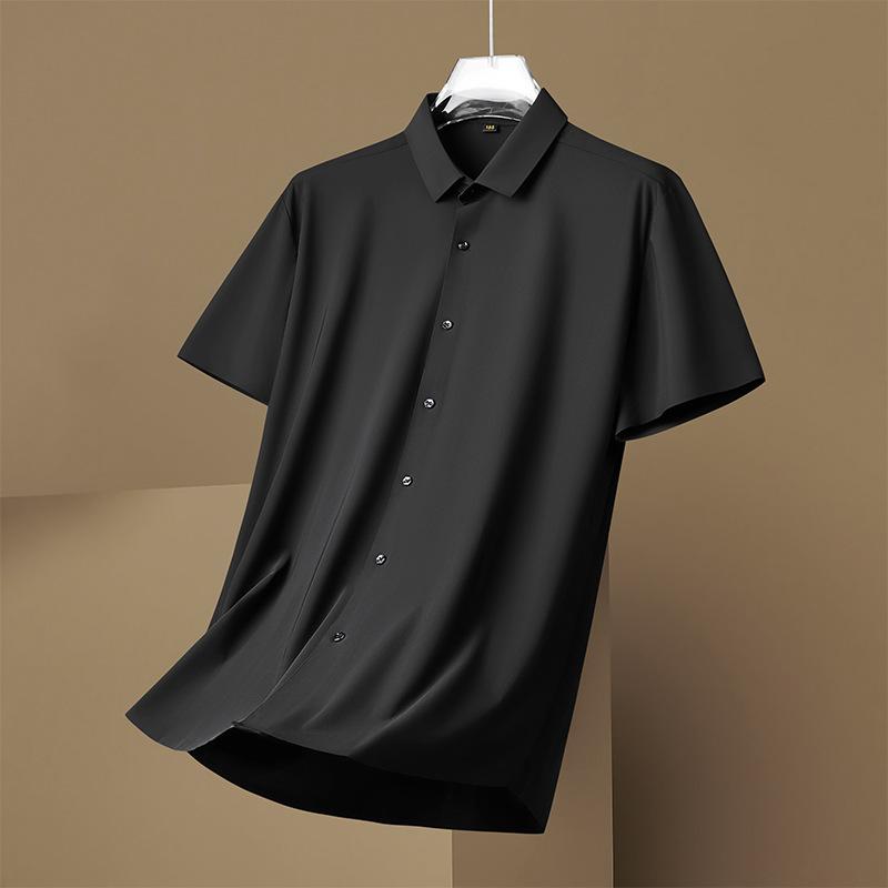 

Large size men s short-sleeved shirt, fat brother fattened and enlarged solid color high elastic shirt, summer thin 8209*175/109 чёрный