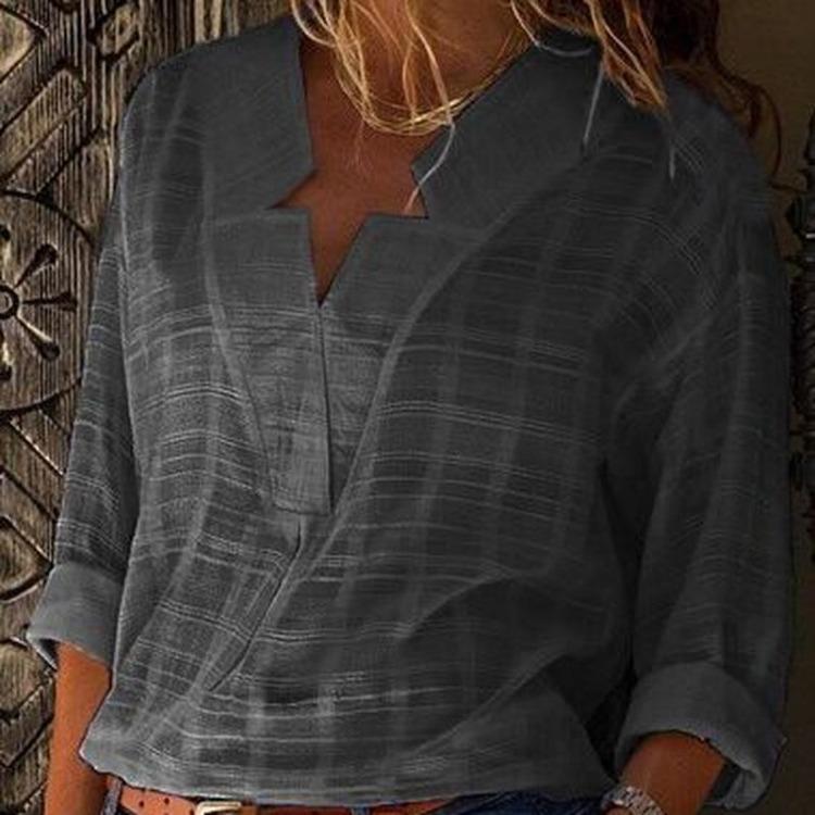 Plus Size Womens Blouses Loose V Neck Long Sleeve Tops White Pink Solid Spring Fall Fashion S серый