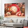 2D Chinese Red Floral Backdrop Peony Cherry Blossom Background