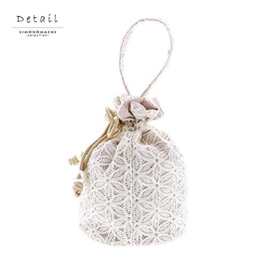 [KIMONOMACHI] Lace Drawstring Bag, White, Drawstring Pouch, Flower Lace, for Everyday Kimono, Graduation Ceremony, Completion Ceremony, Hakama