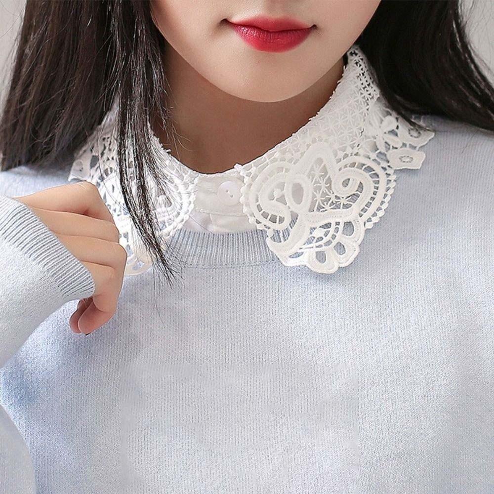 Fashion White Lace Fake Collar Black Vintage Shawl Detachable Front Tie Elegant Iris Blouse Shoulders Fake Collar Ladies