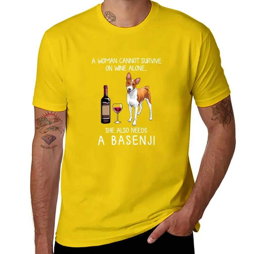 Basenji and Wine Funny Dog T-Shirt Quick Drying Tops Tees Mens T Shirts Pack