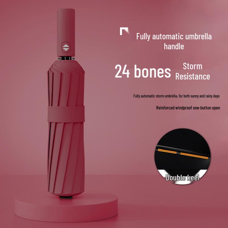 Vollautomatischer dreifach faltbarer UV-Schutz-Schirm mit schwarzem Kleber und Logo für Regen oder Sonne