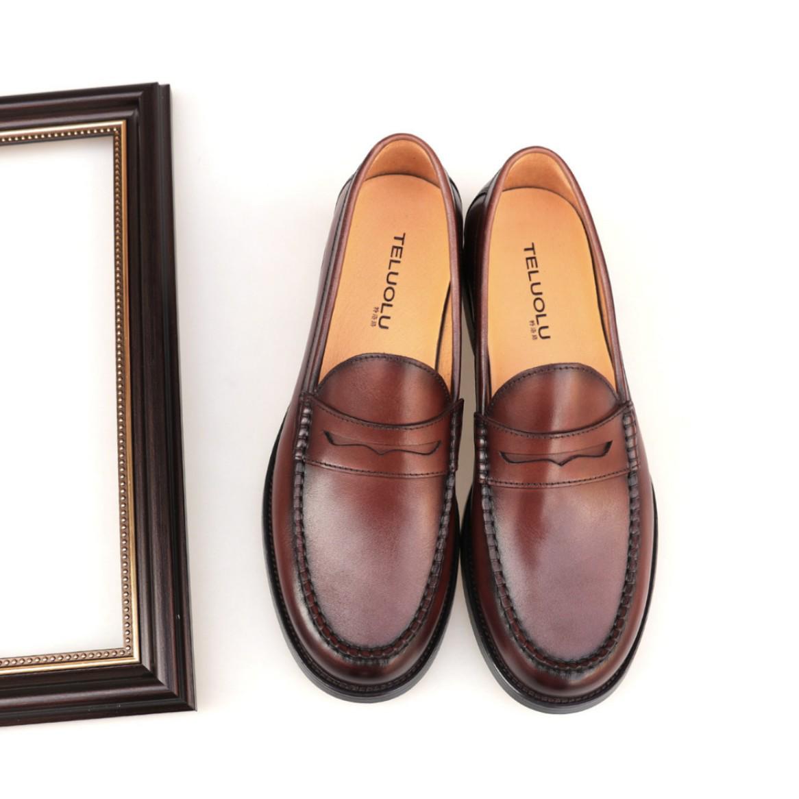 2026 Autumn Men s British Style Genuine Leather Loafers - Business Casual Slip-on Low-cut Shoes 37 коричневый