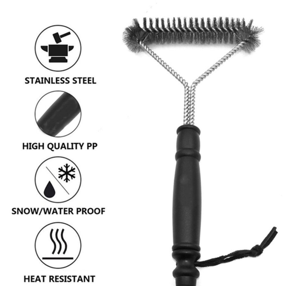 Long Handle Barbecue Cleaning Brush Triangle Grill Cleaning Steel Brush Multi-Function   Camping
