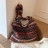 Women's Striped Plush Shopper Tote Bag Lightweight Large Capacity Ethnic Style Shoulder Bag Fluffy Casual Winter Underarm Bags