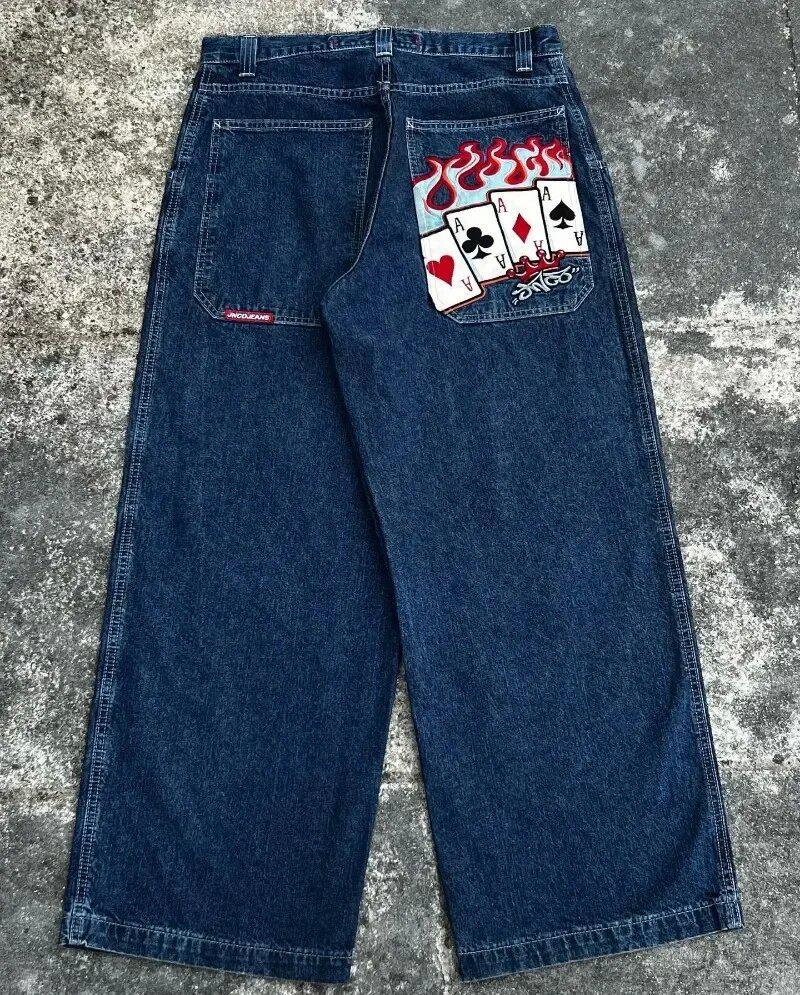 Jeans dritti ricamati Y2K da uomo - Casual, denim lavato abbinabile a tutto XL