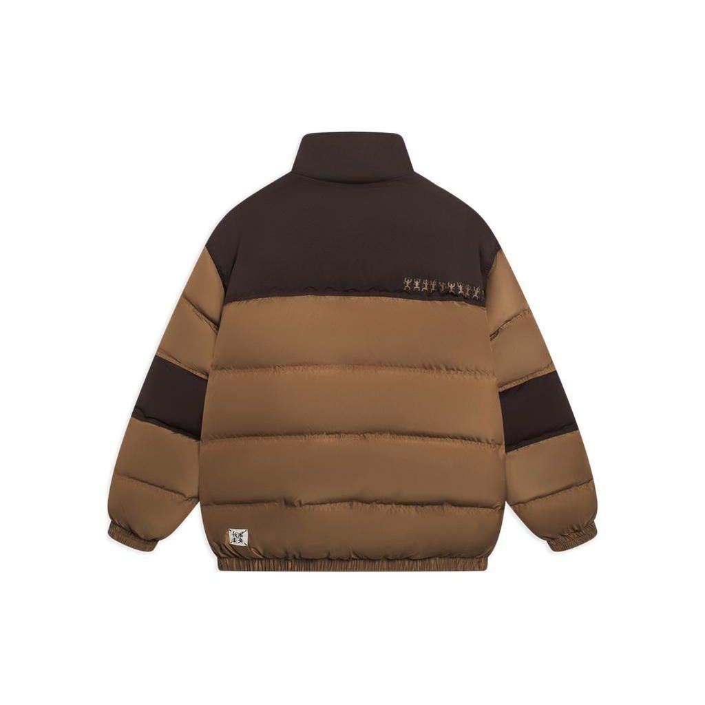 Li Ning Sports Trend Series Logo Chinese Character Print Spliced Zipper Down Jacket Men Jacket Brown AYMS087-1