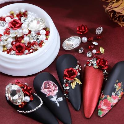 1boxNail Art Decoration Set For Rose Nail Charms, Nail Pearls, Nail Art Rhinestones