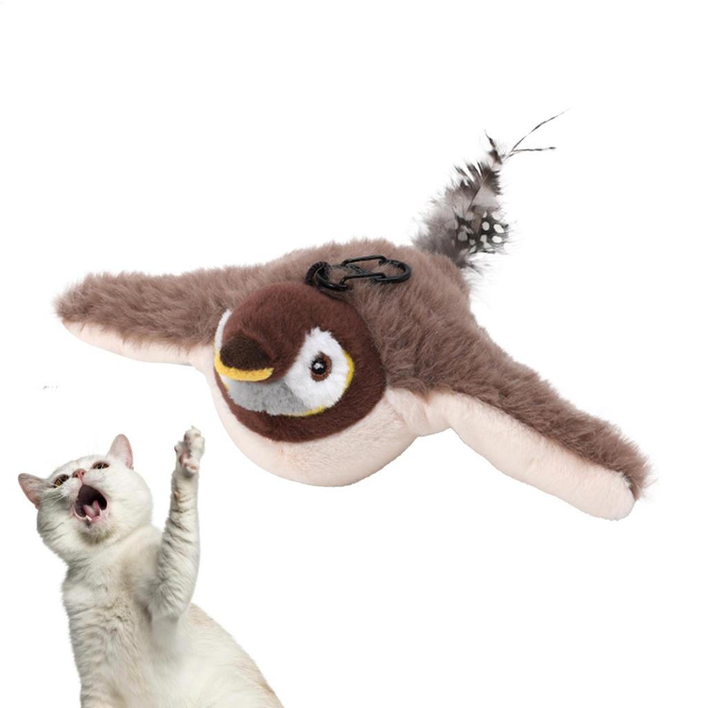 Bird Cat Toy Flapping Cat Toy Plush Toys Sparrow Flapping Wings Kitten Toys Vivid Chirping Rechargeable Interactive Cat Toys