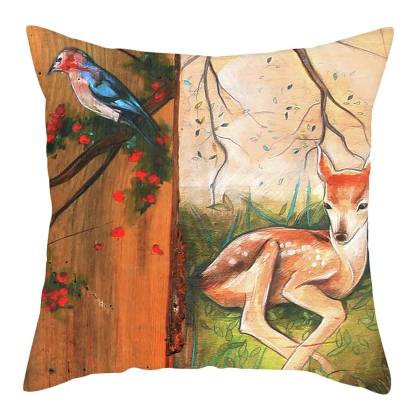 Animal Series Blue Bird Print Cushion Cover Art Painting Bird Polyester Pillow Case For Sofa Bed Pillow Cover Home Decor 45X45Cm