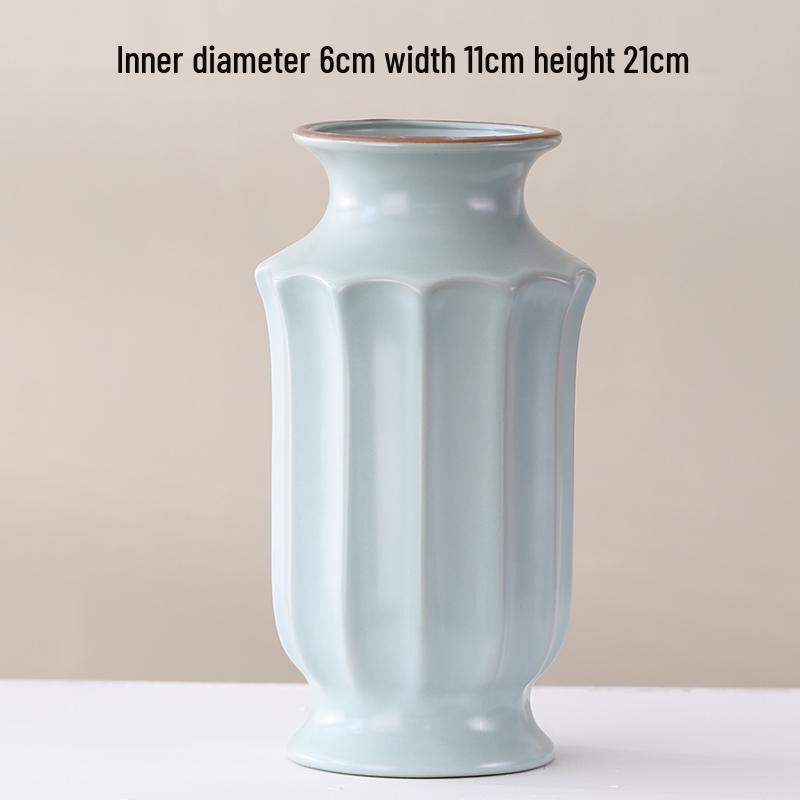 Elegant Celadon Vase: Classical Ru Kiln Ceramic for Hydroponic Flower Arrangements and Living Room Decor