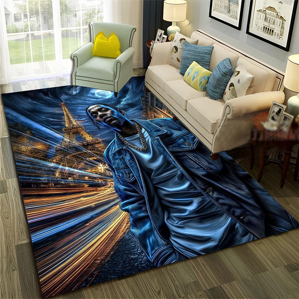 3D Top Rapper Legende Star Kunst Cartoon Hip Hop Teppich für Schlafzimmer Wohnzimmer Sofa Zuhause Fußmatte Dekor,großer Spiel-Rutschfester Bodenbelag