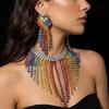 Vintage Rhinestone Crystal Necklace Shiny Ear Studs Exquisite Rainbow Tassel Jewelry Set  Party