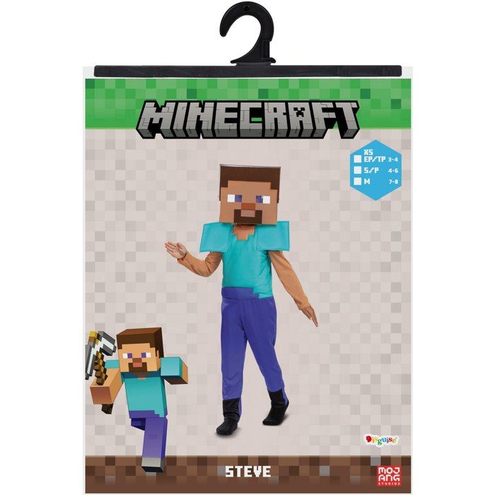 Minecraft Steve Costume for Kids - 7 - 8 Years (124 - 136 Cm)