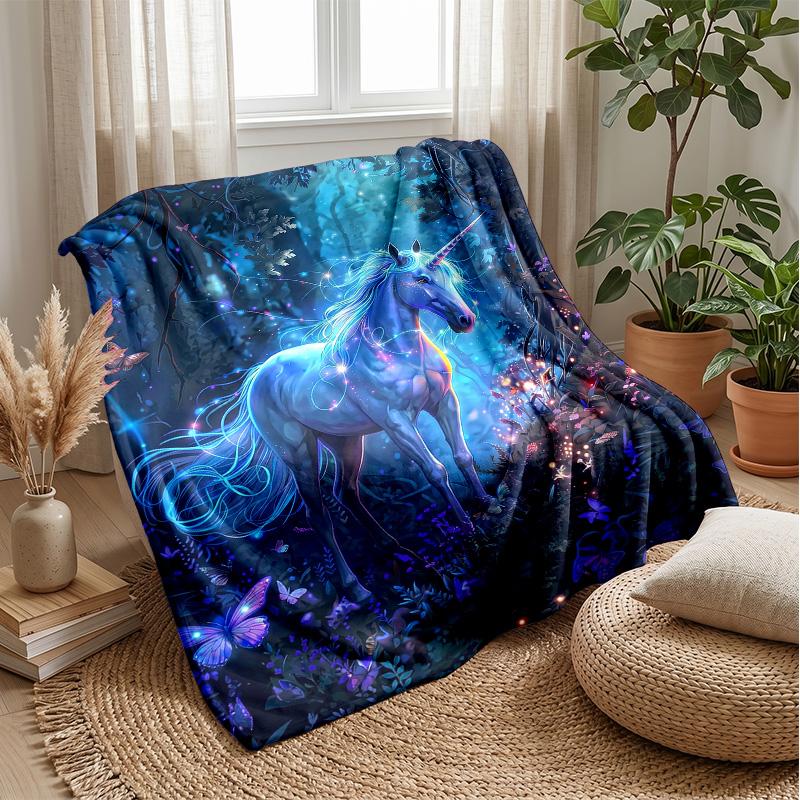 Fantastic Unicorn with Flowers Theme Blanket Lightweight Warm Flannel Blanket Decorative Throw Blanket for Home Decoration