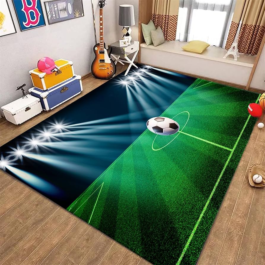 3D Football Field Carpet Living Room Carpet Kids Play Area Rug Kitchen Bedroom Boys Room Floor Mat Corridor Door Mat Decoration