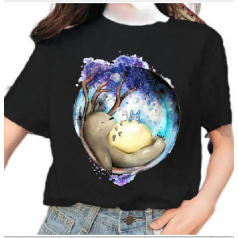 Cartoon Totoro Anime Series Printing, Summer Campus Large Size Men's and Women's Short Sleeve Anime T-shirt