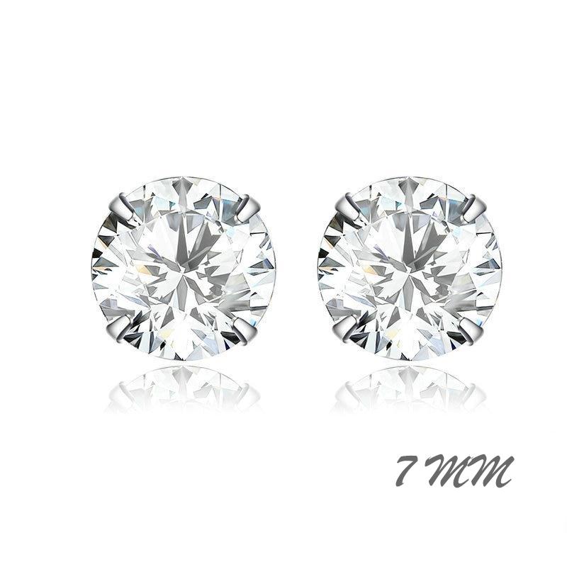 Bamoer 925 Ayar Gümüş Temel Romantik Saplama Küpe Katı Temizle Kübik Zirkonya 4-7mm Takı