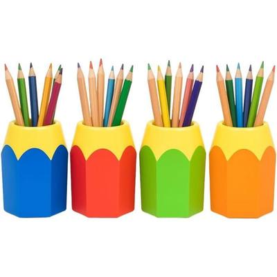 Set mit 4 Stifthaltern in Stiftform 10 cm Bunter Kunststoff für Büro oder Zimmer