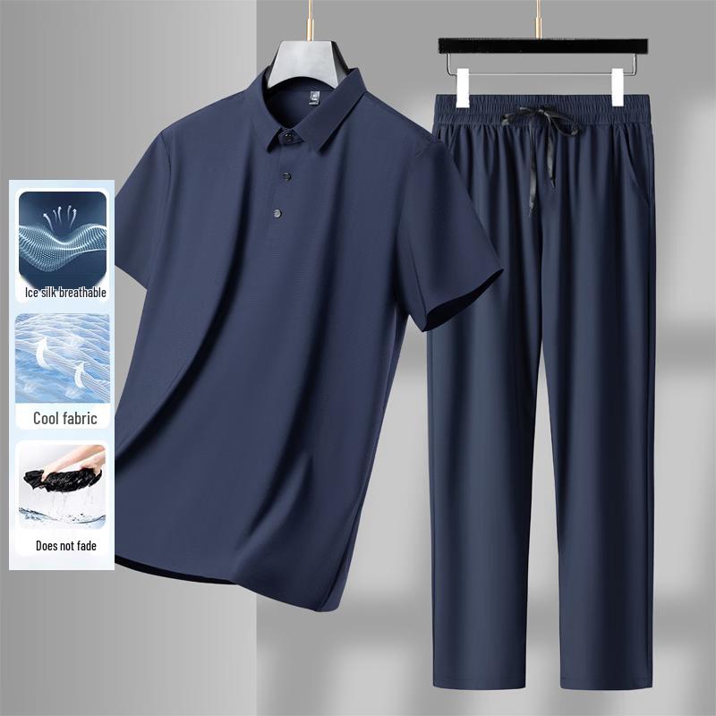

Romon Men s Ice Silk Short Sleeve T-Shirt & Pants Set L