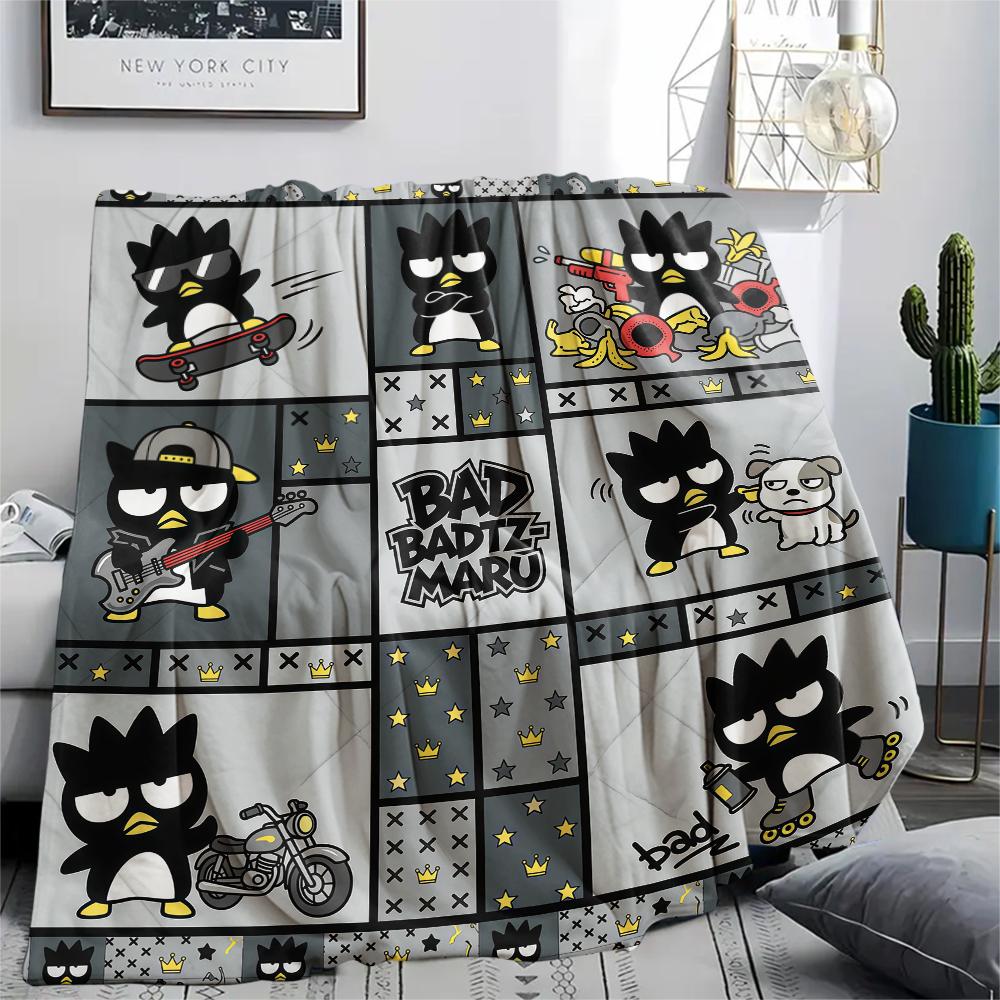 1PC Badtz-Maru Print Flannel Blanket, High Quality All Seasons, Home Decor, Warmth and Comfort, Perfect for Christmas Gifts