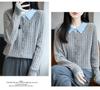 2025 Autumn/Winter Women's Pure Wool Embroidered Cable Knit Cardigan - Turn-Down Collar, Long Sleeve, Button-Up, Loose Fit Outerwear.