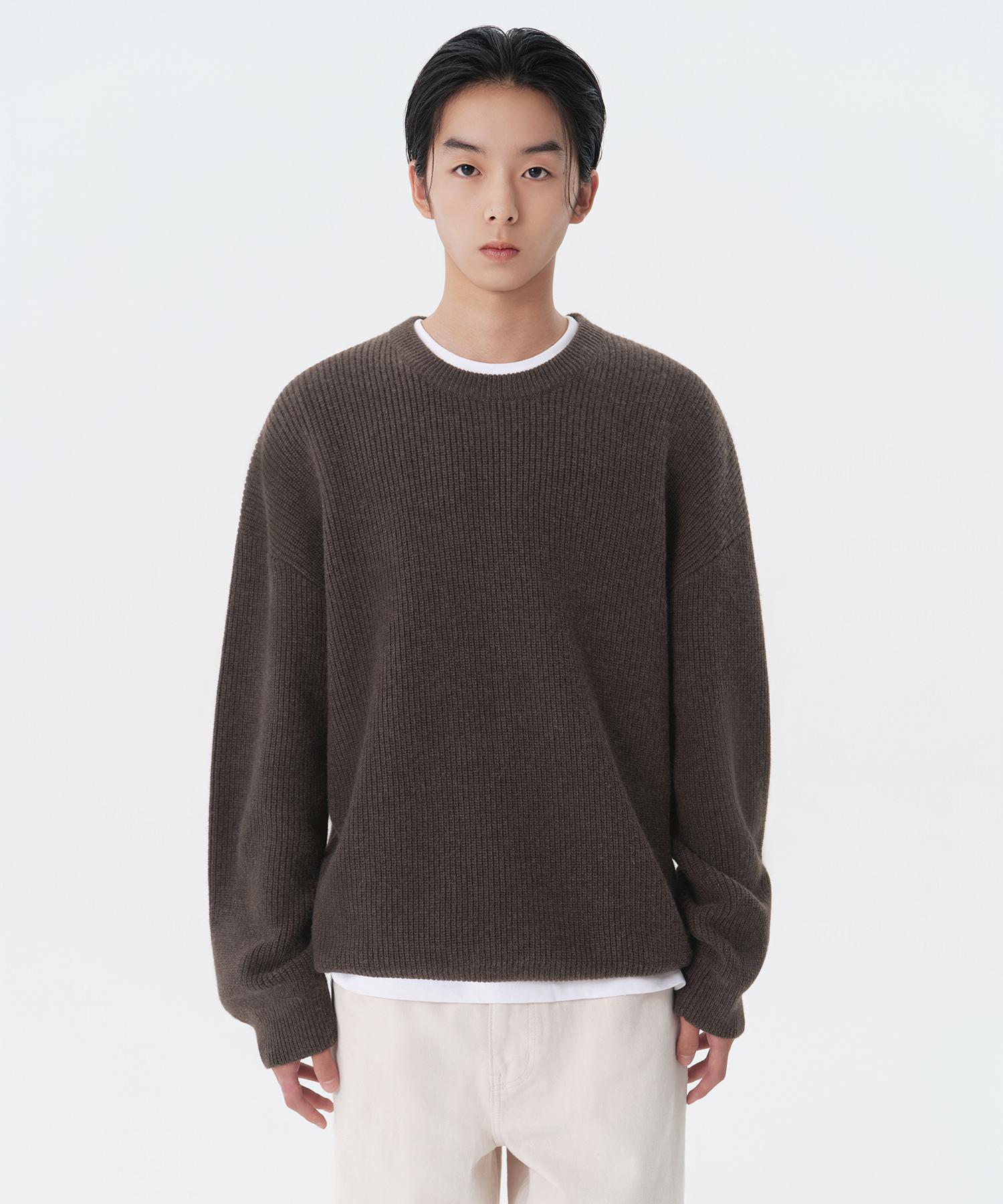 Musinsa Standard Oversized Ribbed Crew Neck Knit [Heather Brown] Heather Brown/L