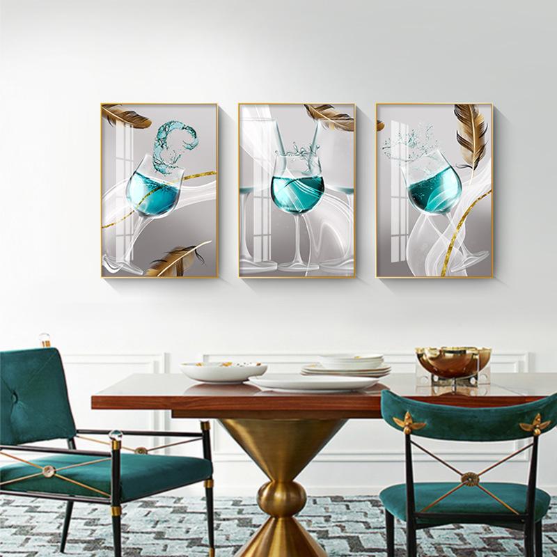 Νέο Κινέζικο Στυλ Ποτήρι Κρασιού Ζωγραφική σε Καμβά Ελαφριά Πολυτέλεια Φτερά Αφίσες και Εκτυπώσεις για Διακόσμηση Τοίχου Κουζίνας Τραπεζαρίας Quadro