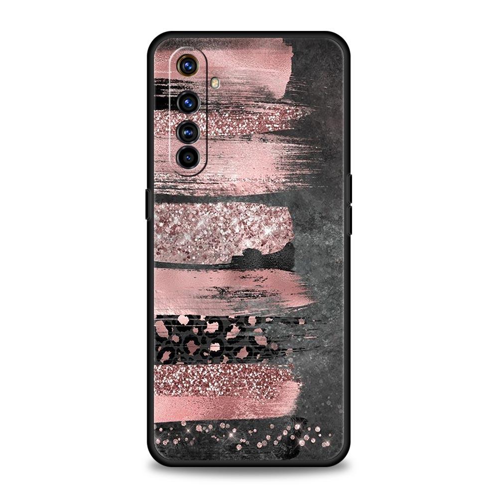 Gold Pink Rose Glitter Hearts Case For Realme 12 11 10 9 8 5G 7 6 GT5 GT3 GT2 Pro C21 C25 C35 For Realme GT Neo 2 3 3T 5 Cover