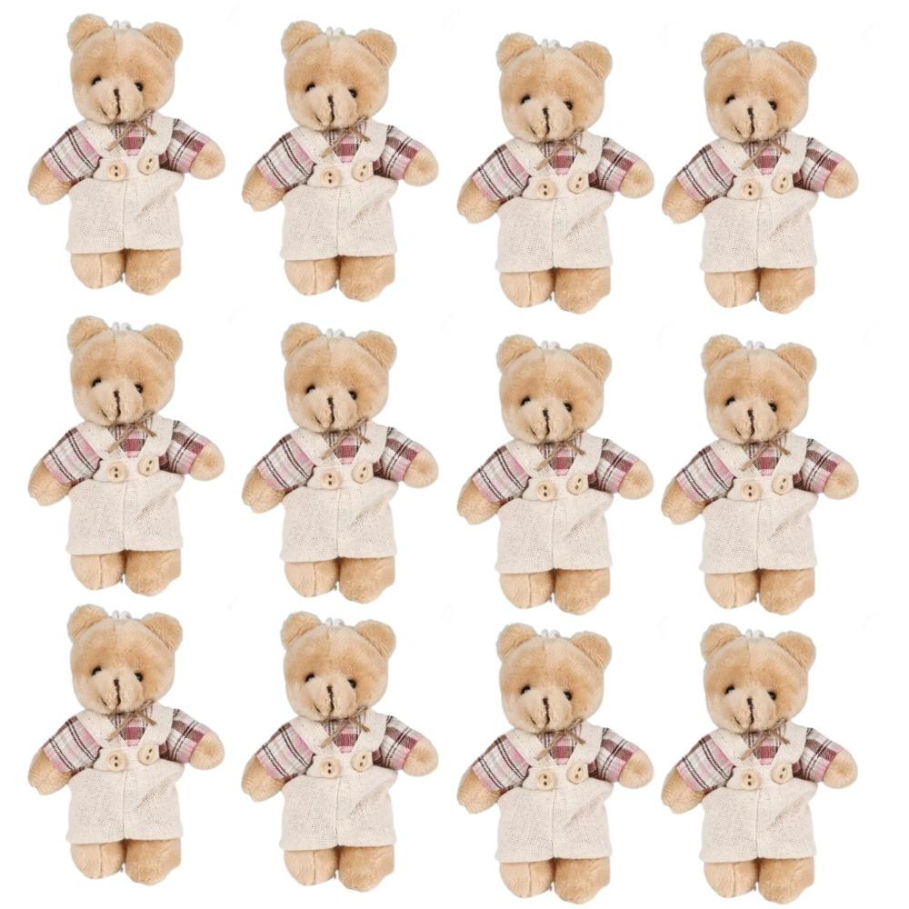 12-48PCS Mini Bear Stuffed Animal Toys Bulk 10cm Soft Plush Bears with Burlap Clothes for Baby Shower Birthday Party Decoration