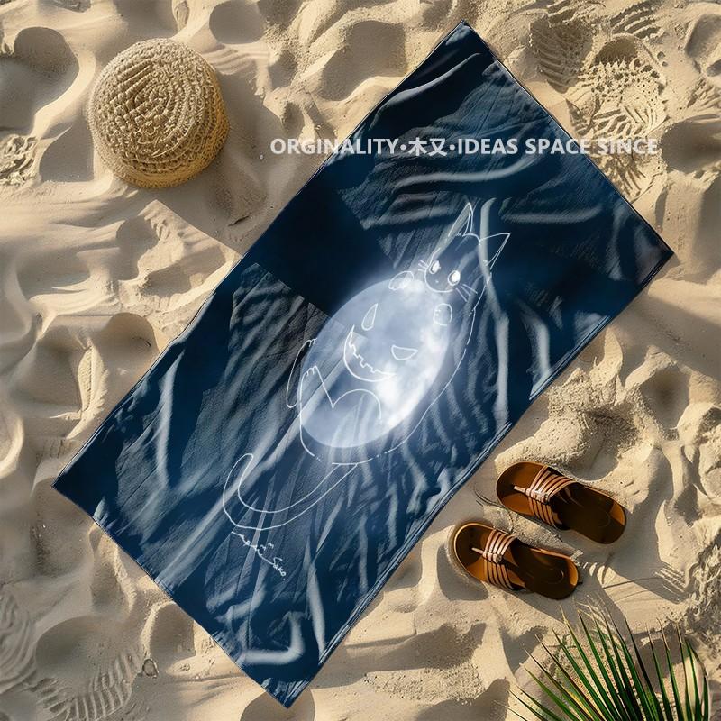 Gruselige Katze Mond Halloween Strandtuch Gemustert Sonnenschutz Und Winddicht Geeignet Für Schwimmbad Camping Reisen