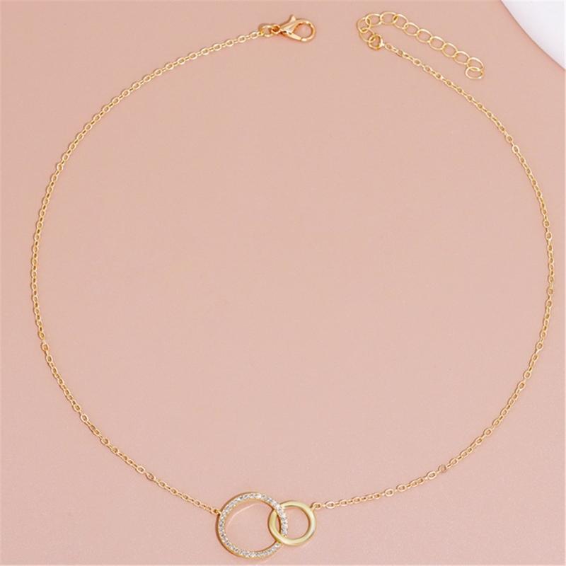 Sturdy Brass Women's Necklace Fashion Thin Chain Minimalist Dainty Double Round Pendant Jewelry Statement Pieces
