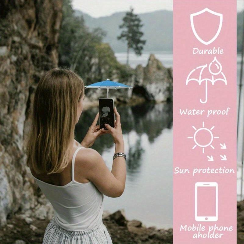 1pc Mini Umbrella For Smartphones With Universal Pig-Shaped Suction Cup Holder, Outdoor Anti-Glare Sun Shade, Made Of Polyester Fiber Material