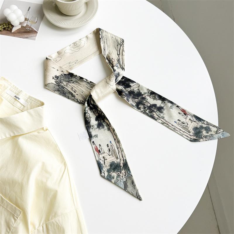 

Spring silk scarf women s fashion versatile temperament scarf silk scarf small long streamer tied bag ribbon decoration 125cm