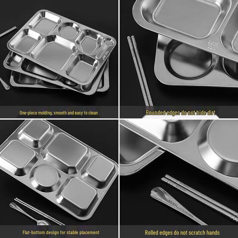 HueiHuang 304 Stainless Steel 6-Compartment Canteen Tray
