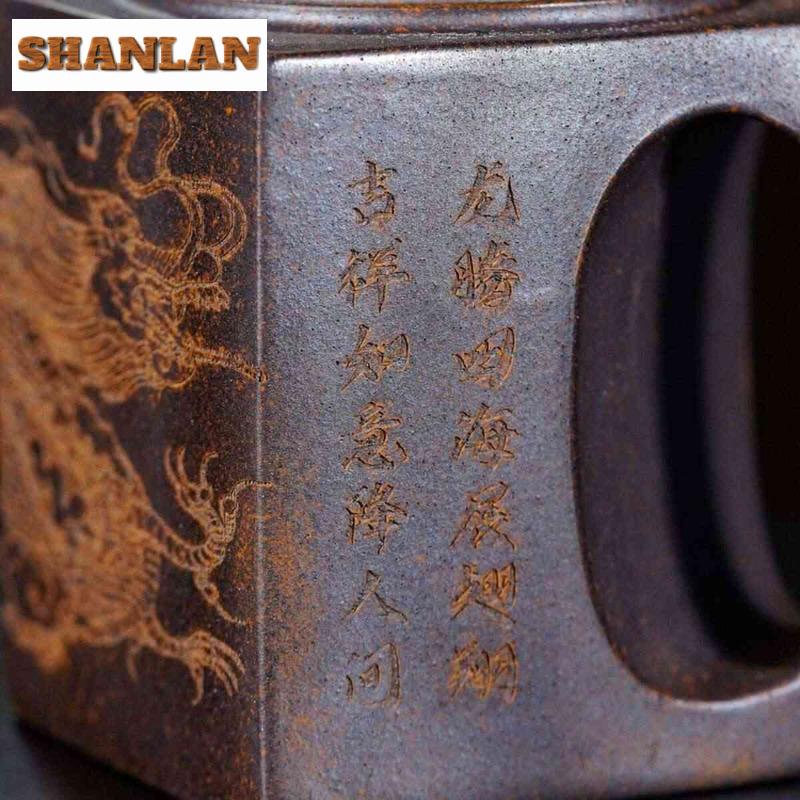 260ml Yixing Purple Clay Teapots Master Handmade Square Pot Raw Ore Dragon Kiln Wood Burning Mud Kettle With Filter Zisha Teaset