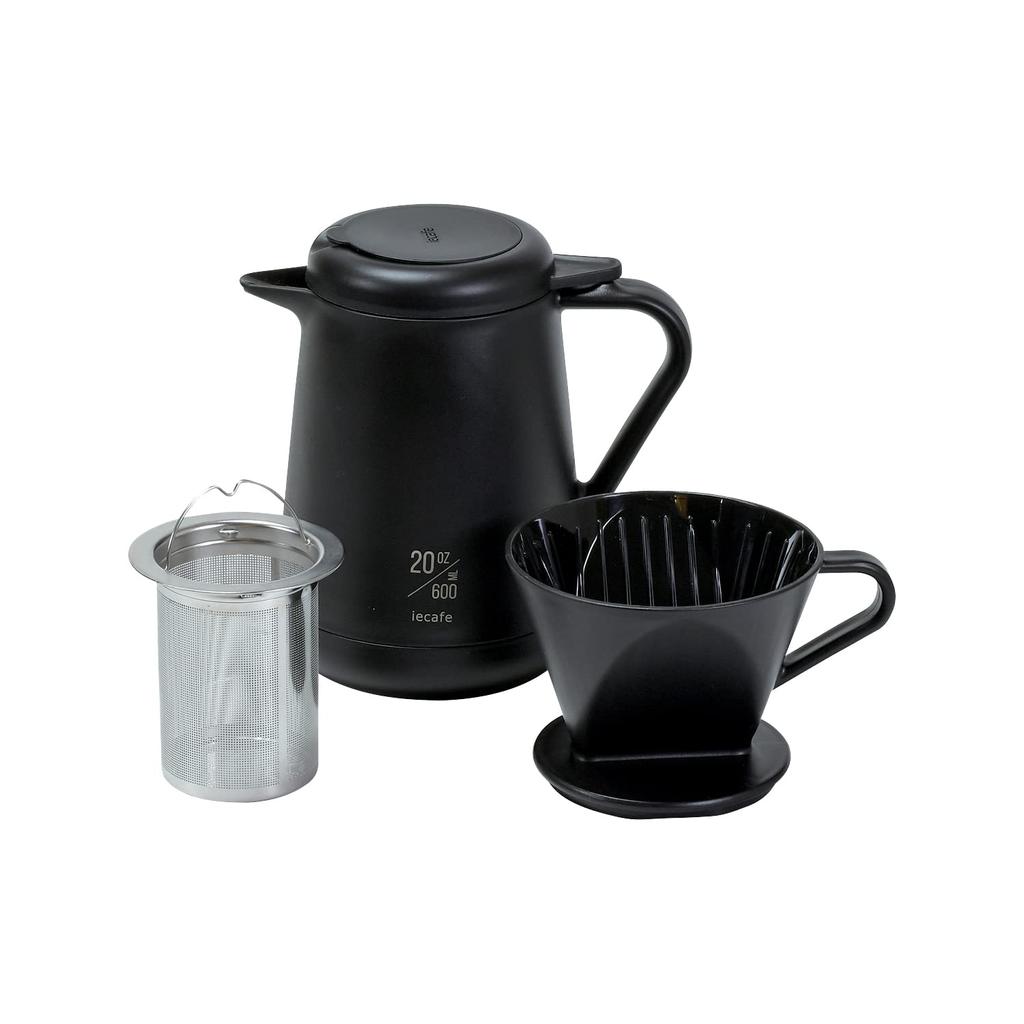 PEARL METAL Ie Cafe HB-6619 Coffee/Tea Server, 600ml, for Tea and Black Tea, Double-Layer Vacuum Wall, Insulated, Black