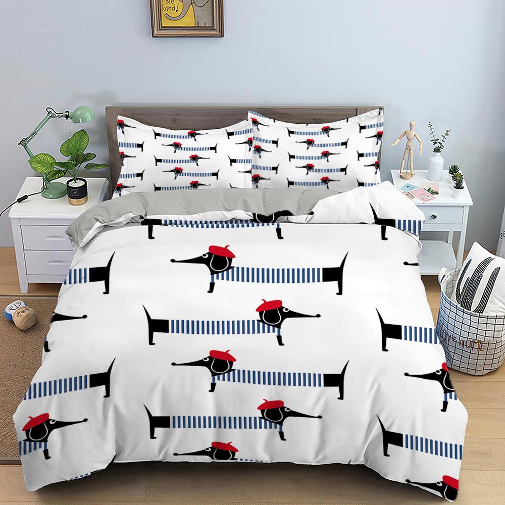 Cute Cartoon Dachshund King Queen Full Duvet Cover Pet Dog Bedding Set Lovely Animal Puppy Comforter Cover Polyester Quilt Cover
