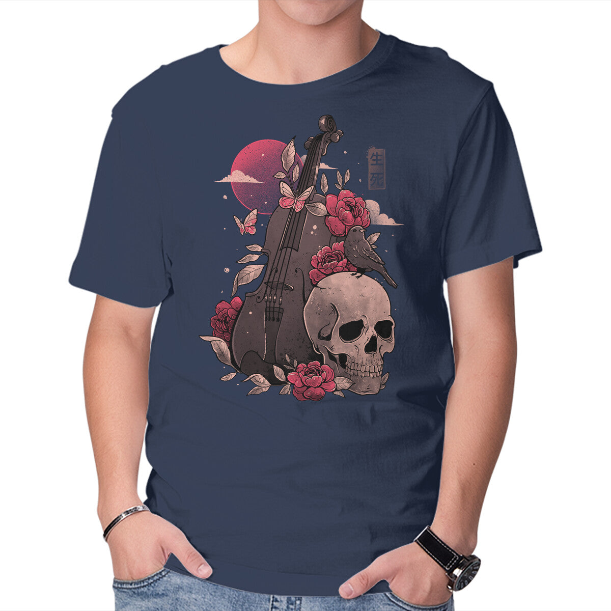 Unisex Crew Neck T-Shirt Death And Music Graphic Short Sleeve Casual Tee XL