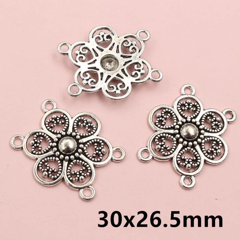 10pcs Antique Silver Plated Boho Vintage Flower Connector Charms Pendant DIY Jewelry Making Accessories Findings