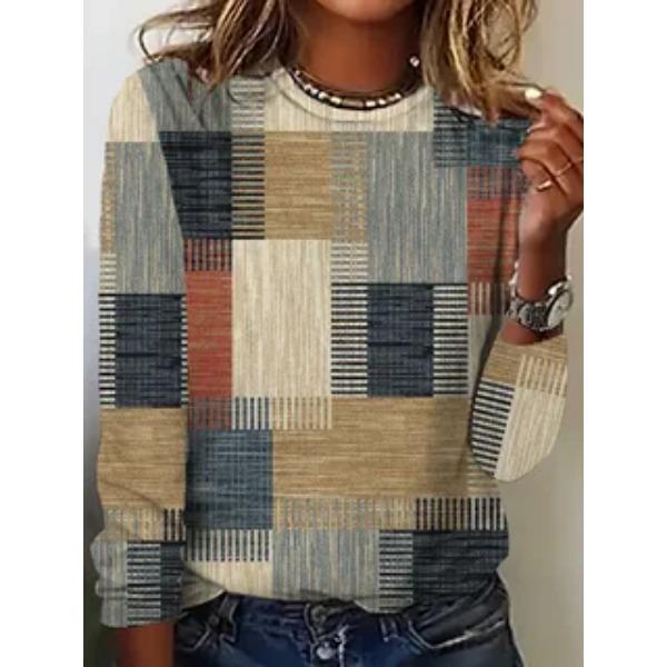 

Осенняя женская футболка с длинным рукавом, свободная, повседневная, с лоскутным цветным узором, модная, для ежедневной носки, удобная для поездок на работу 6XL